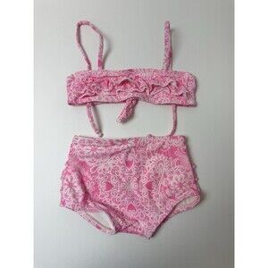 Planet Sea Baby Girl Bikini Set 6M Pink Lace Print Ruffle Bandeau Brazil Hearts